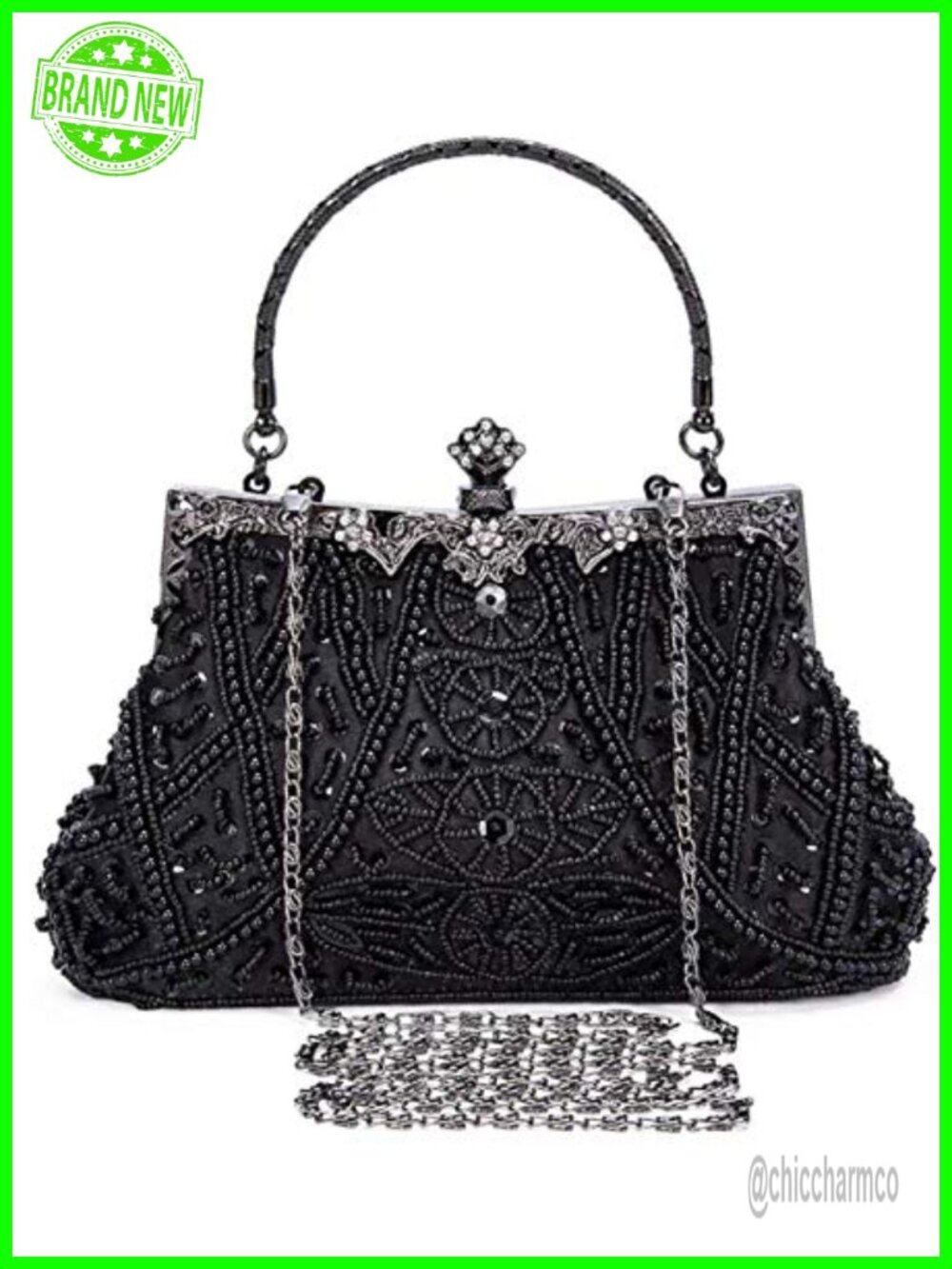 Beaded Sequin Rhinestone Clutch Evening Bag Wristlet Crossbody Purse